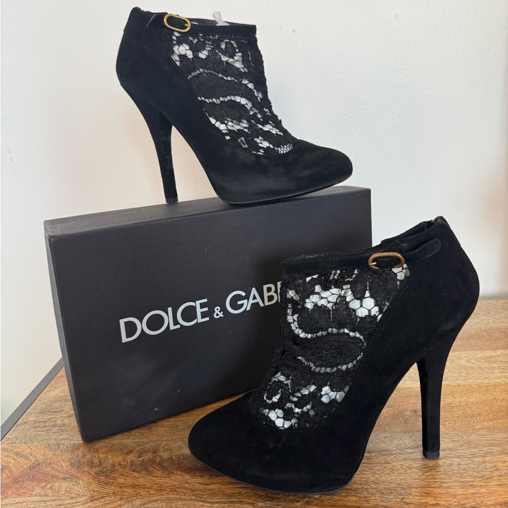 Dolce & Gabbana Black Suede Lace Booties